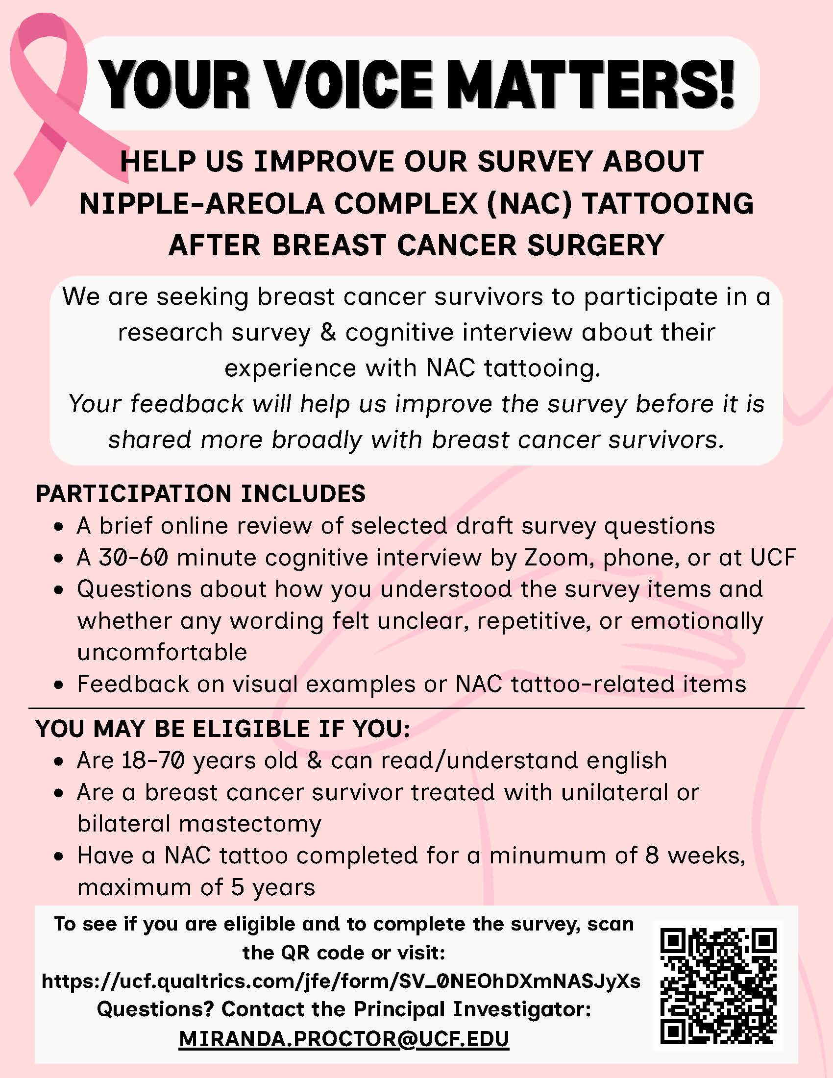 UCF Breast Cancer Survivor Study - Cognitive Interview Flyer - Click for PDF